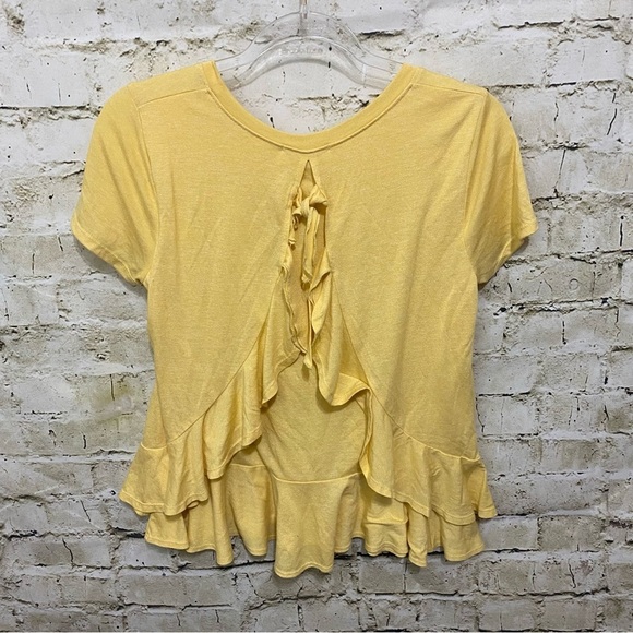 Altar’d State Yellow Short Sleeve Ruffle Tie Back Top - Picture 2 of 4